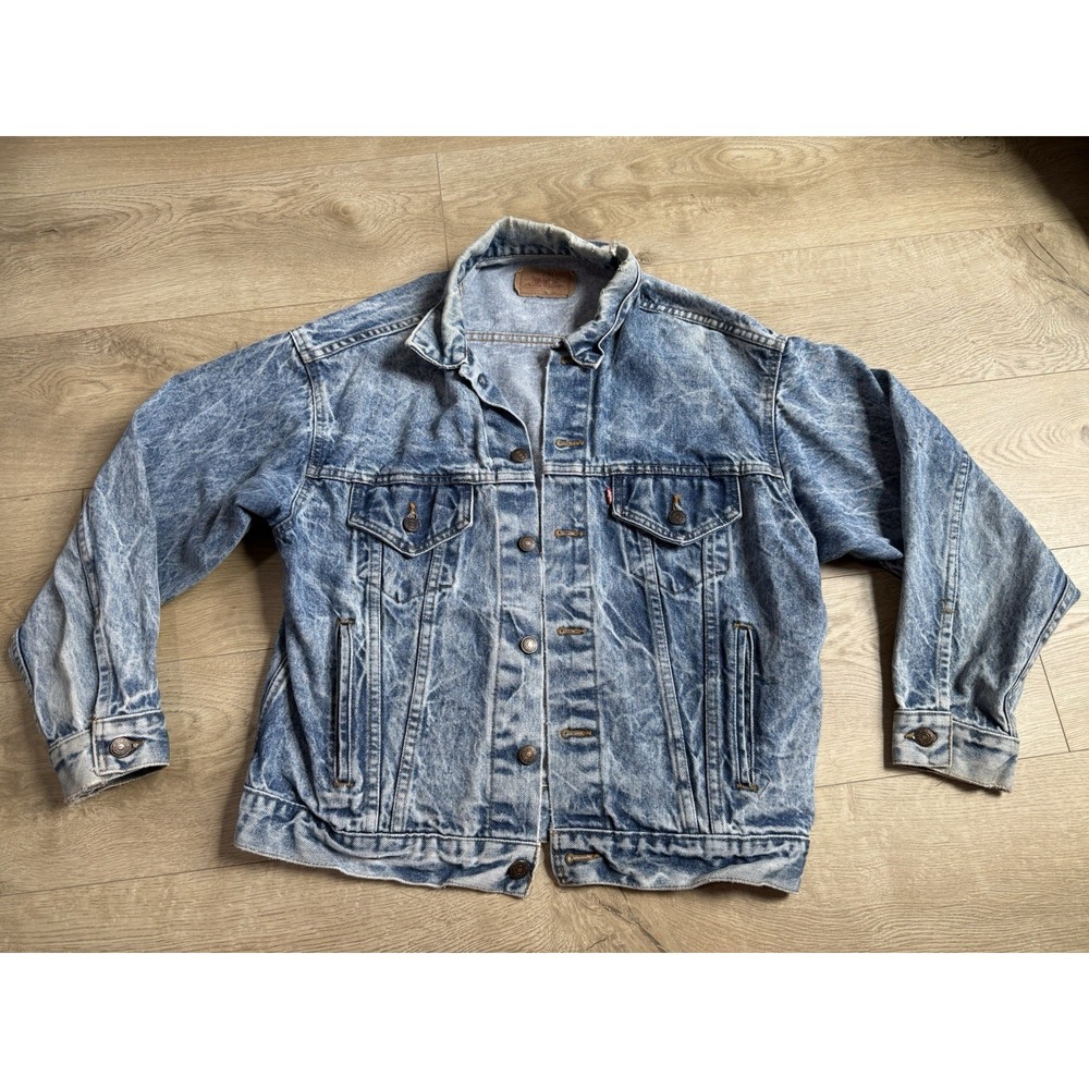 Men's VINTAGE Levis Acid Wash Jean Jacket Made In USA 80s 90s Distressed Size M
